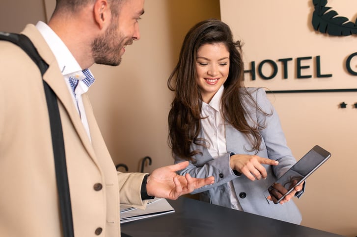 Hotel desk with customer