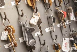 Sets of keys hanging on board-cropped