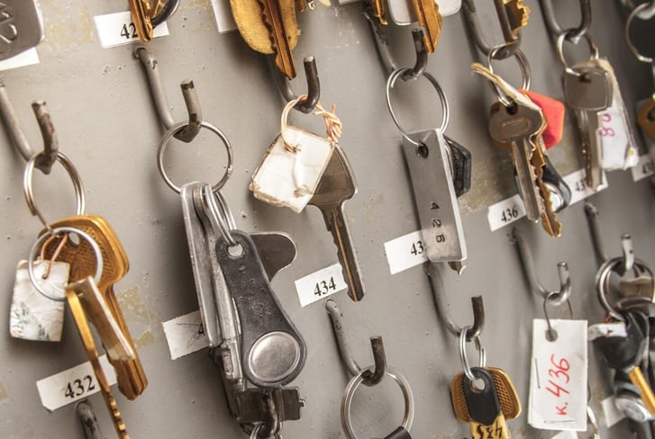 Sets of keys hanging on board-cropped
