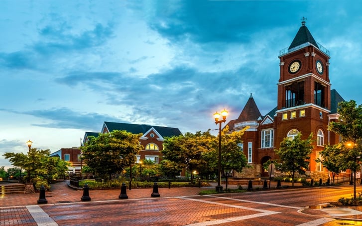 Town square after sunset